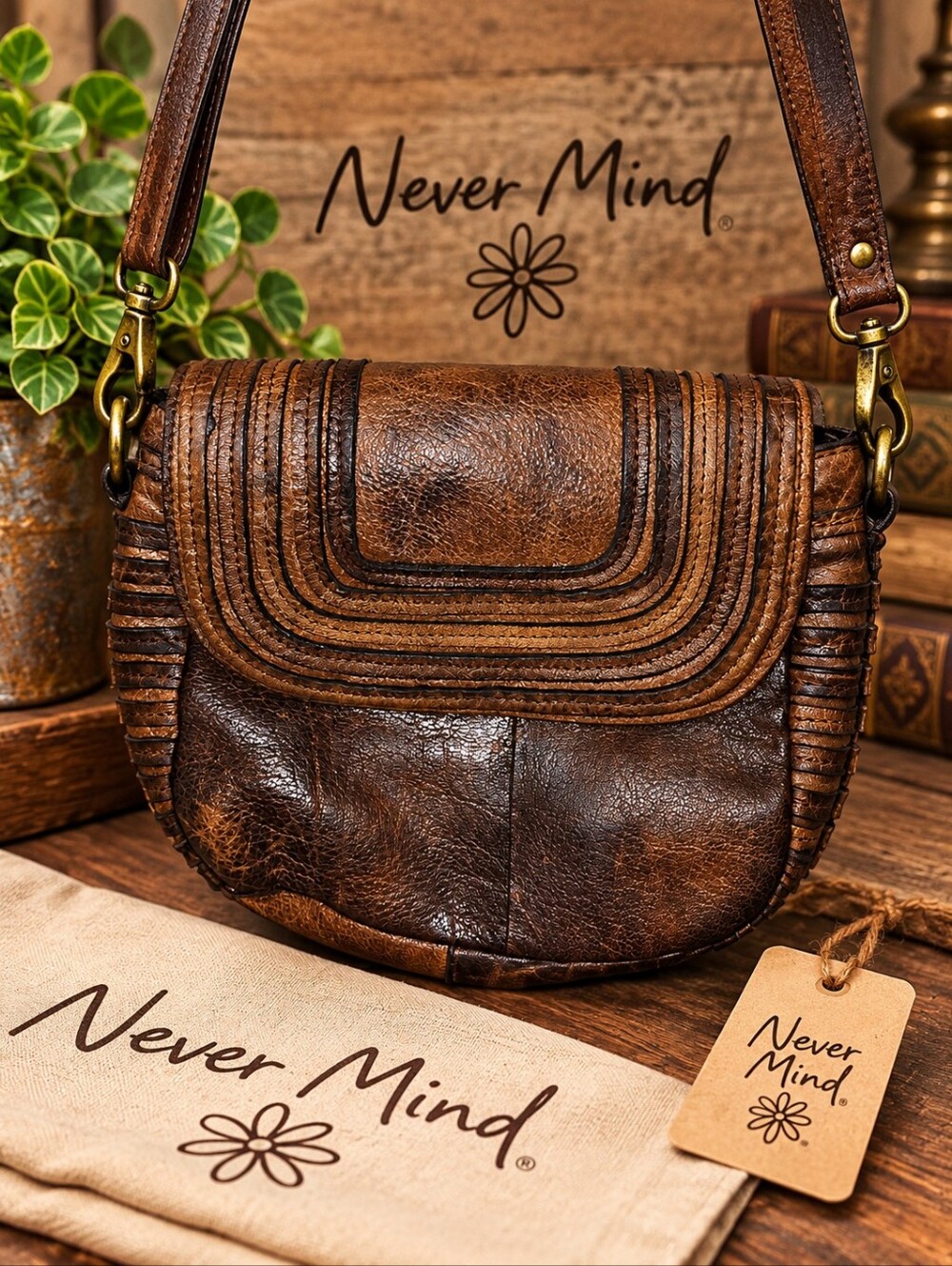 Geuine Leather Crossbody Bag By Never Mind!